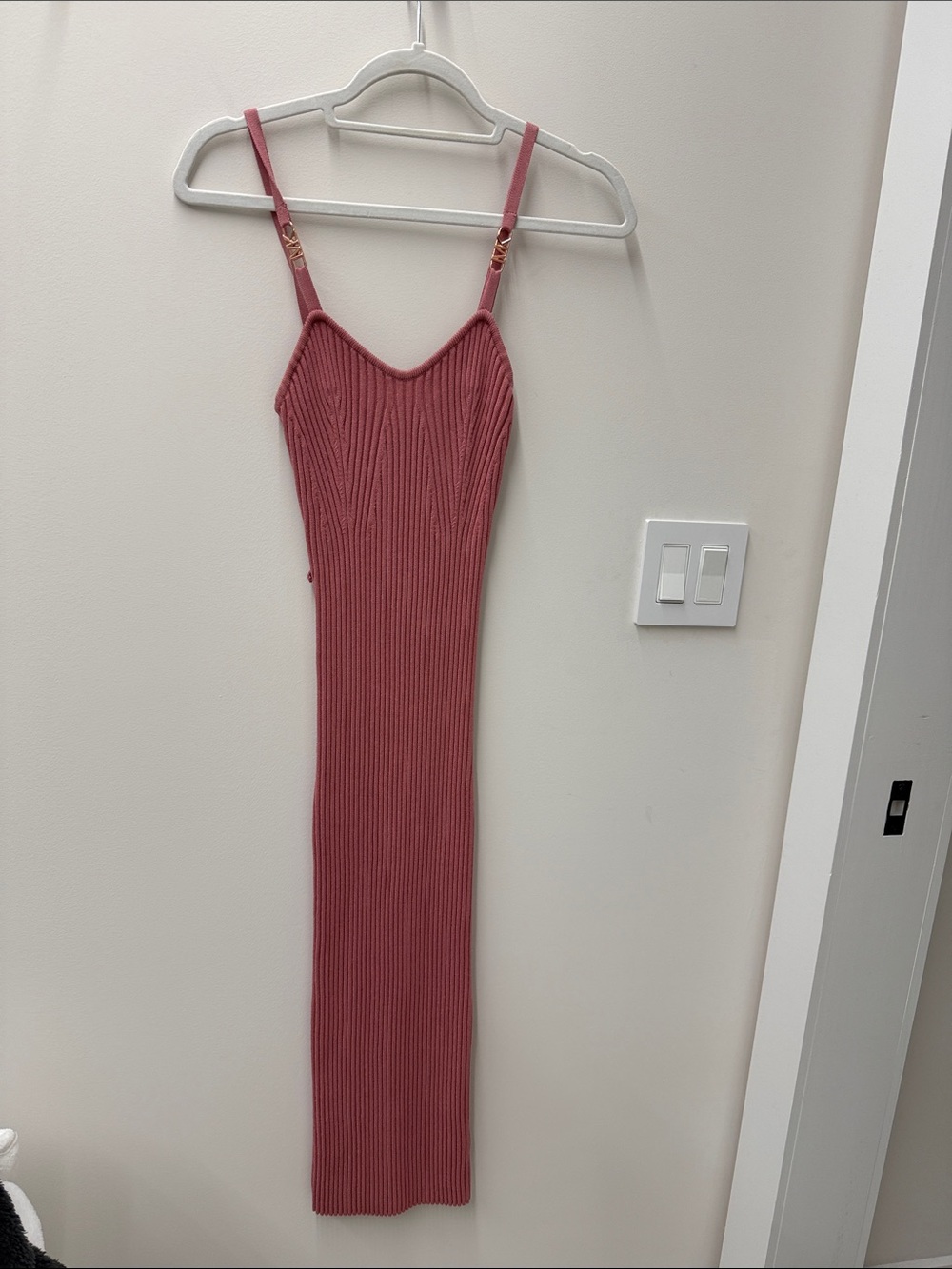 Michael Kors Dusty Rose Ribbed Knit Midi Slip Dress
